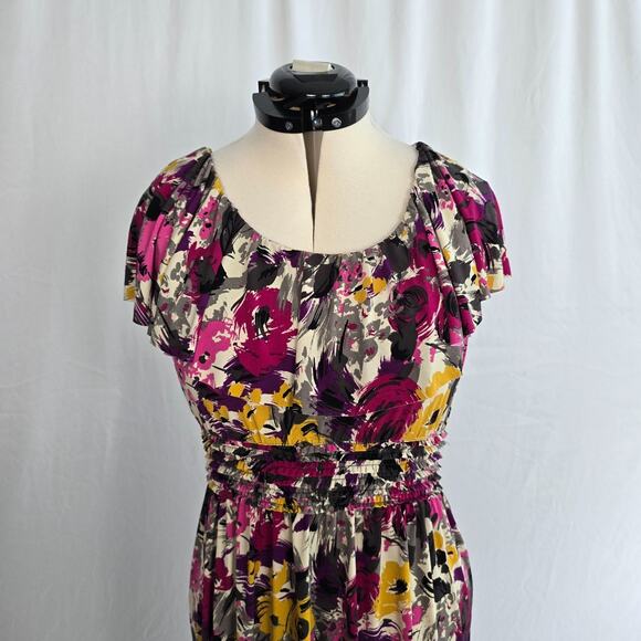 Elle Mini Dress Women's M Multi-Color Floral Stretch Ruffle Short Sleeve NWT - Picture 4 of 16